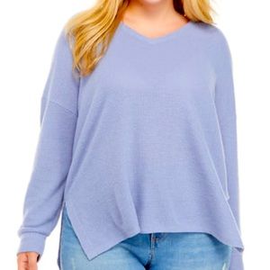 Pink Rose Thermal V Neck top in Blue Luxe